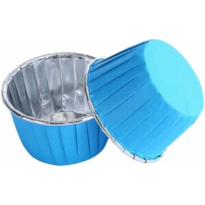 Θήκες cupcake σταθερές γαλάζιο με ασημί 5cm 50τεμ