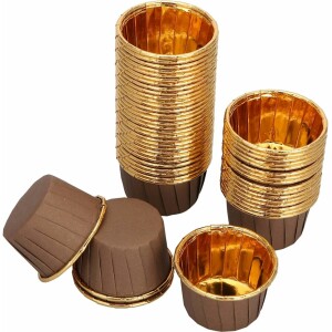 Θήκες cupcake σταθερές καφέ με χρυσό 5cm 50τεμ