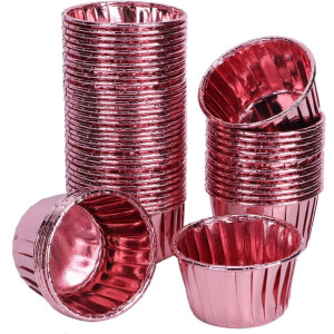 Θήκες cupcake σταθερές ροζ μεταλλιζέ 5cm 50τεμ