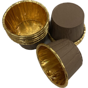 Θήκες cupcake σταθερές mini καφέ με χρυσό 3,8cm 50τεμ