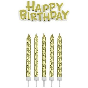 Κεριά χρυσά με πλάκα Happy Birthday PME