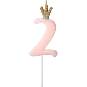 Κερί 2 ροζ με χρυσή κορώνα 9,5cm PartyDeco