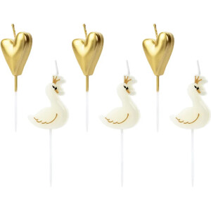 Κεριά κύκνοι και καρδιές 3,5- 4,0cm 6τεμ PartyDeco
