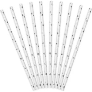 Καλαμάκια χάρτινα λευκά με ασημί αστεράκια 10τεμ 19,5cm PartyDeco