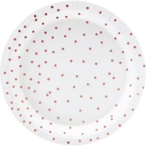 Πιάτα χάρτινα ροζ χρυσό πουά 18cm 6τεμ PartyDeco