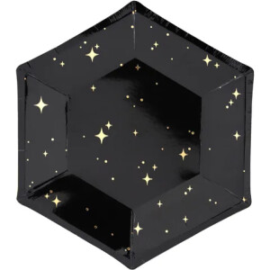 Πιάτα χάρτινα μαύρα με χρυσά αστεράκια 20cm 6τεμ PartyDeco
