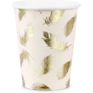 Ποτηράκια χάρτινα με φτερά χρυσά 220ml 6τεμ PartyDeco