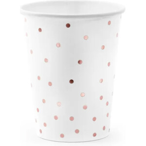 Ποτηράκια χάρτινα λευκά ροζ- χρυσό πουά 260ml 6τεμ PartyDeco