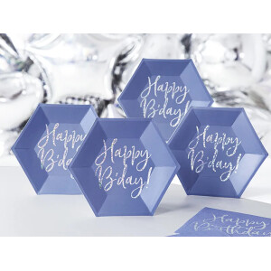 Alternative view of Πιάτα χάρτινα εξάγωνα μπλε navy Happy Birthday 20cm 6τεμ PartyDeco