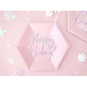 Alternative view of Πιάτα χάρτινα εξάγωνα ροζ Happy Birthday 20cm 6τεμ PartyDeco