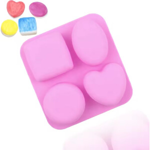 Φόρμα σιλικόνης οβάλ- καρδιά- τετράγωνο- στρόγγυλο 4τεμ