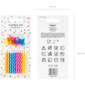 Alternative view of Κεριά πολύχρωμα ριγέ 6cm 10τεμ PartyDeco