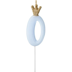 Alternative view of Κερί 0 γαλάζιο με χρυσή κορώνα 9,5cm PartyDeco