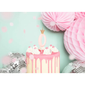Κερί 0 ροζ με χρυσή κορώνα 9,5cm PartyDeco