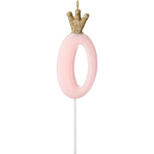 Alternative view of Κερί 0 ροζ με χρυσή κορώνα 9,5cm PartyDeco