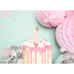 Κερί 4 ροζ με χρυσή κορώνα 9,5cm PartyDeco
