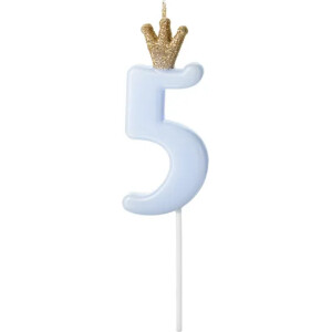 Alternative view of Κερί 5 γαλάζιο με χρυσή κορώνα 9,5cm PartyDeco