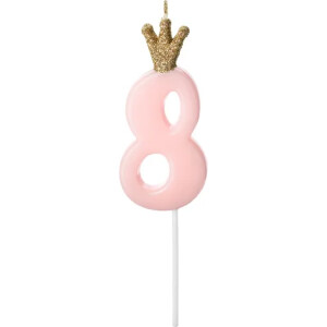 Alternative view of Κερί 8 ροζ με χρυσή κορώνα 9,5cm PartyDeco