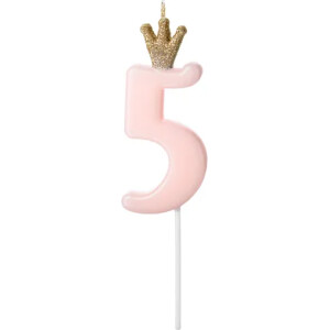 Alternative view of Κερί 5 ροζ με χρυσή κορώνα 9,5cm PartyDeco