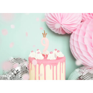 Κερί 9 ροζ με χρυσή κορώνα 9,5cm PartyDeco