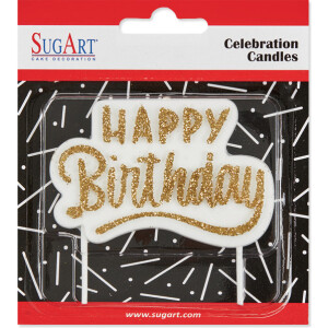 Κερί Happy Birthday χρυσό με glitter Sugart