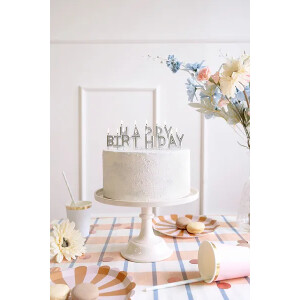 Κεριά Happy Birthday ασημί 2,5cm PartyDeco