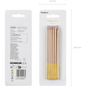 Κεριά ροζ χρυσό 14cm 12τεμ PartyDeco