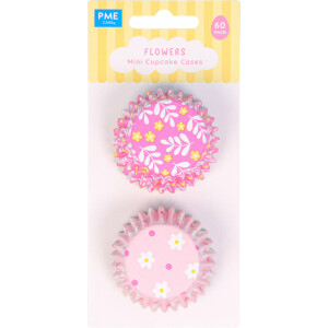 Θήκες για cupcake mini ροζ και φουξ με λουλούδια 60τεμ PME
