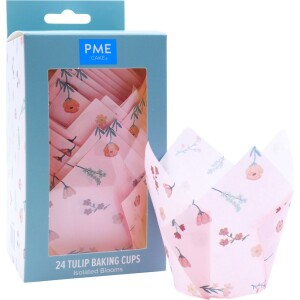Θήκες για muffin τουλίπες ροζ με ανθάκια 24τεμ PME
