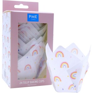 Θήκες για muffin τουλίπες λευκές με ουράνια τόξα 24τεμ PME