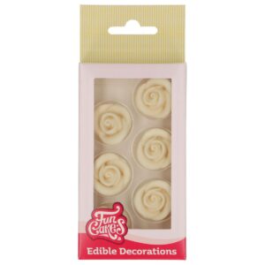 Τριαντάφυλλα λευκά από ζαχαρόπαστα 6τεμ Funcakes
