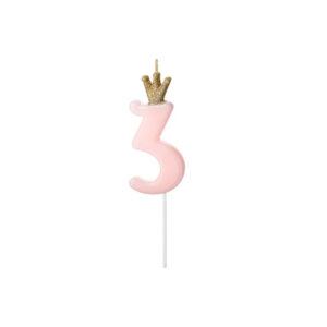 Κερί 3 ροζ με χρυσή κορώνα 9,5cm PartyDeco