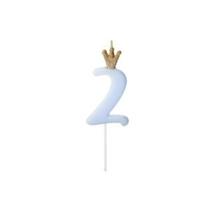 Κερί 2 γαλάζιο με χρυσή κορώνα 9,5cm PartyDeco