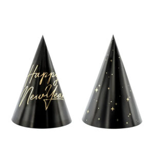 Καπελάκια μαύρα Happy New Year 6τεμ 16cm PartyDeco