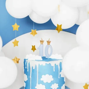 Κερί 0 γαλάζιο με χρυσή κορώνα 9,5cm PartyDeco