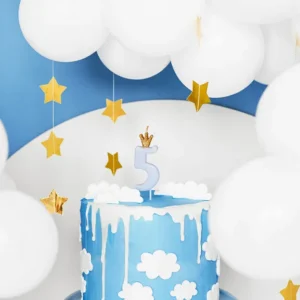 Κερί 5 γαλάζιο με χρυσή κορώνα 9,5cm PartyDeco