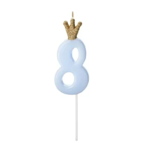Alternative view of Κερί 8 γαλάζιο με χρυσή κορώνα 9,5cm PartyDeco