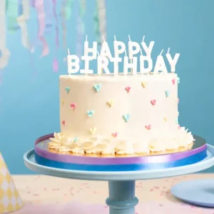 Κεριά Happy Birthday λευκό 2,5cm PartyDeco
