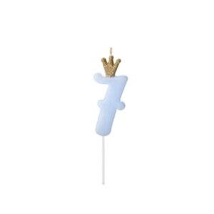 Κερί 7 γαλάζιο με χρυσή κορώνα 9,5cm PartyDeco